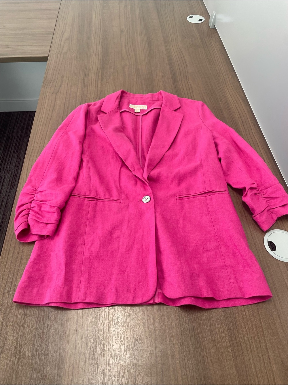 Michael Kors Women’s Fuchsia 3/4 Sleeve Linen Boyfriend Blazer Jacket size 12 - Picture 4 of 9